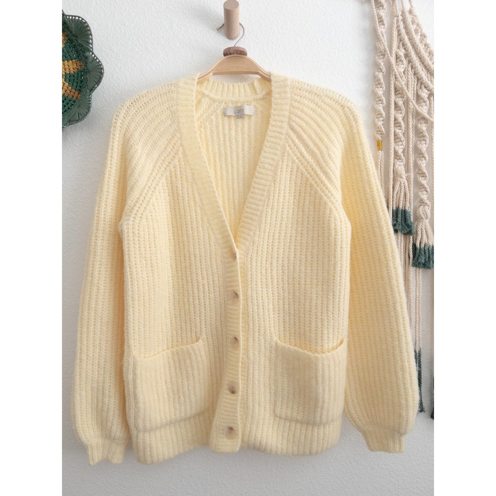 LOFT Soft Yellow Wool Blend Cardigan Sweater